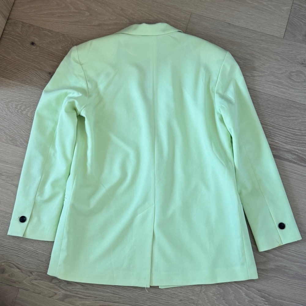 H&M Oversized Green Double Breasted Blazer Jacket Pockets Button Long Sleeve 2XS - Picture 3 of 7